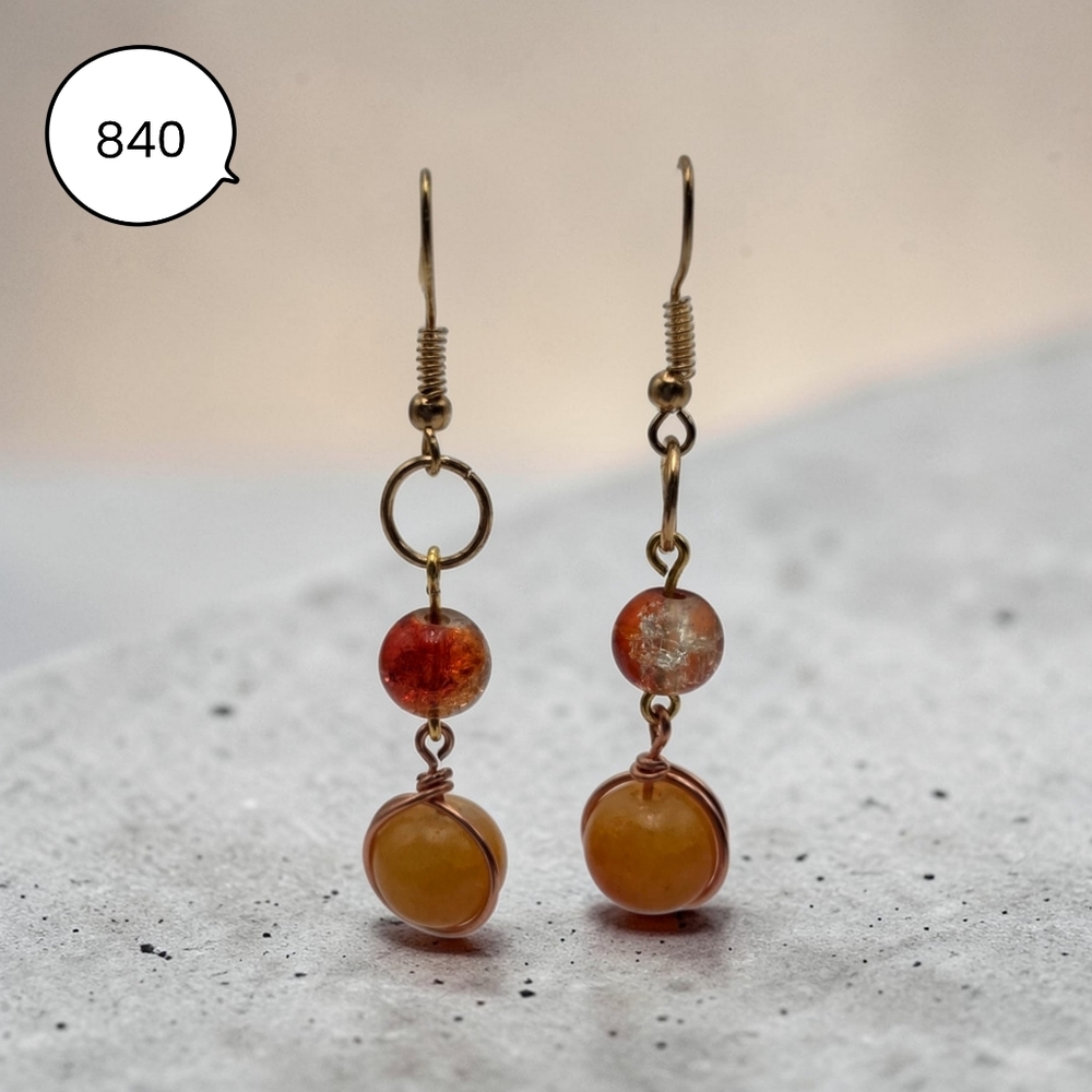Orange Bead Dangle Earrings – Warm Amber Glass & Copper Wire Wrapped Earrings